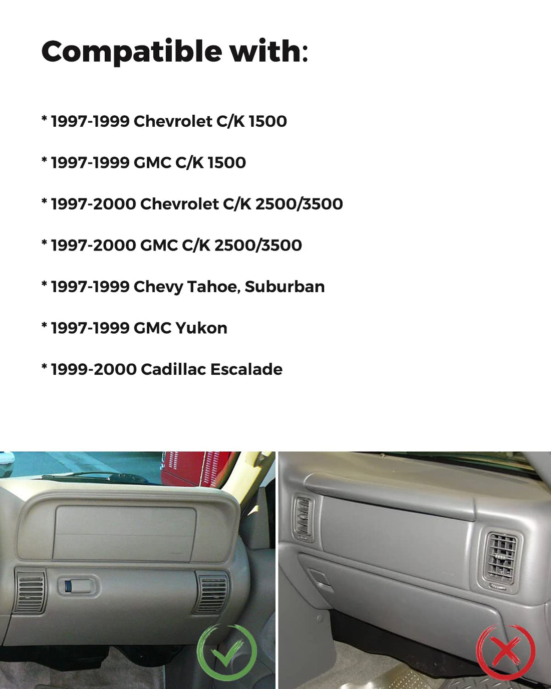 Dashboard Cover Mat Dash Cover Compatible with 1997-2000 C/K 1500 2500 3500, 1997-1999 Yukon/Tahoe, 1999-2000 Escalade, Dash Board Protector Cover