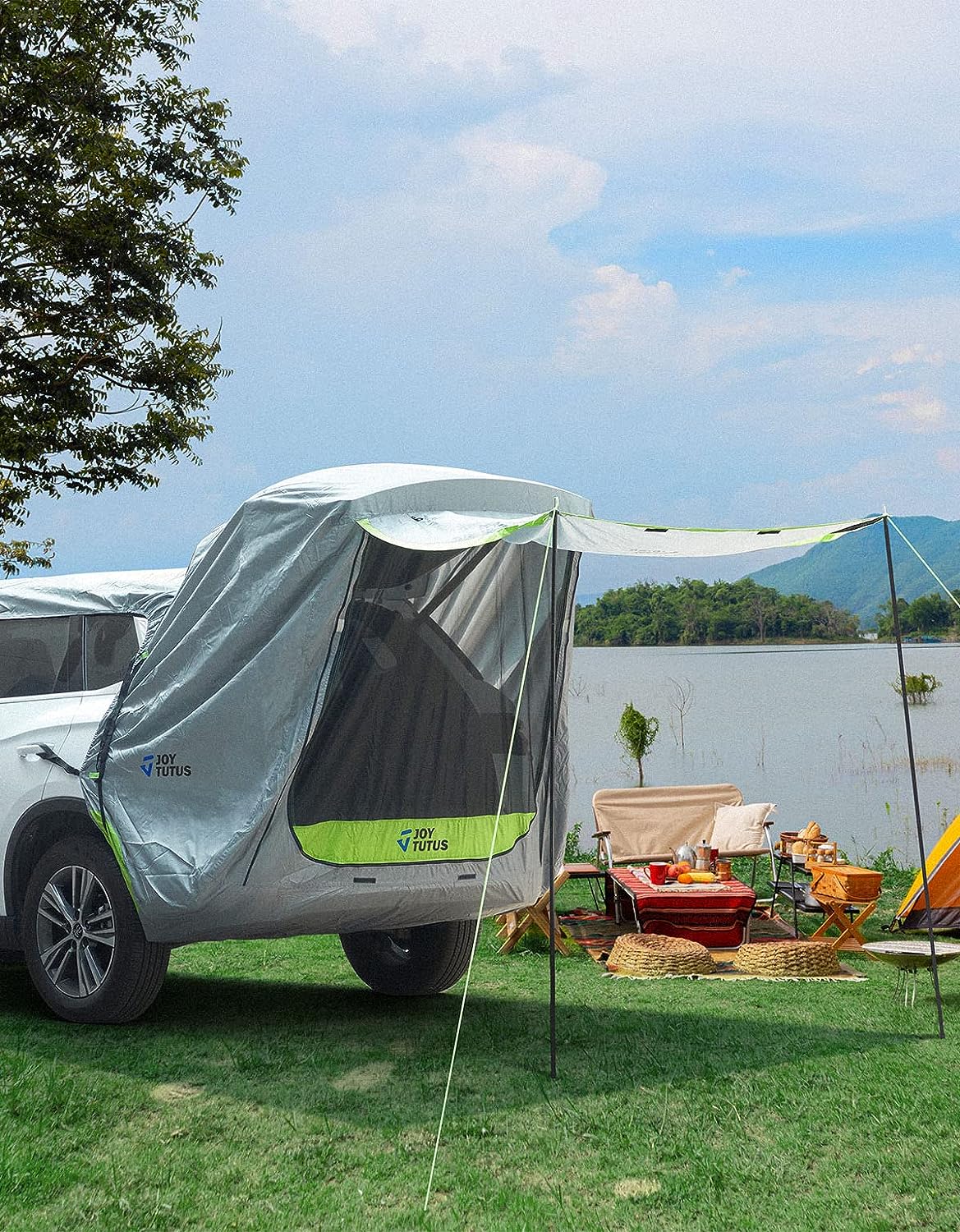 SUV Tailgate Tent with Awning Shade Car Roof Canopy and Poles