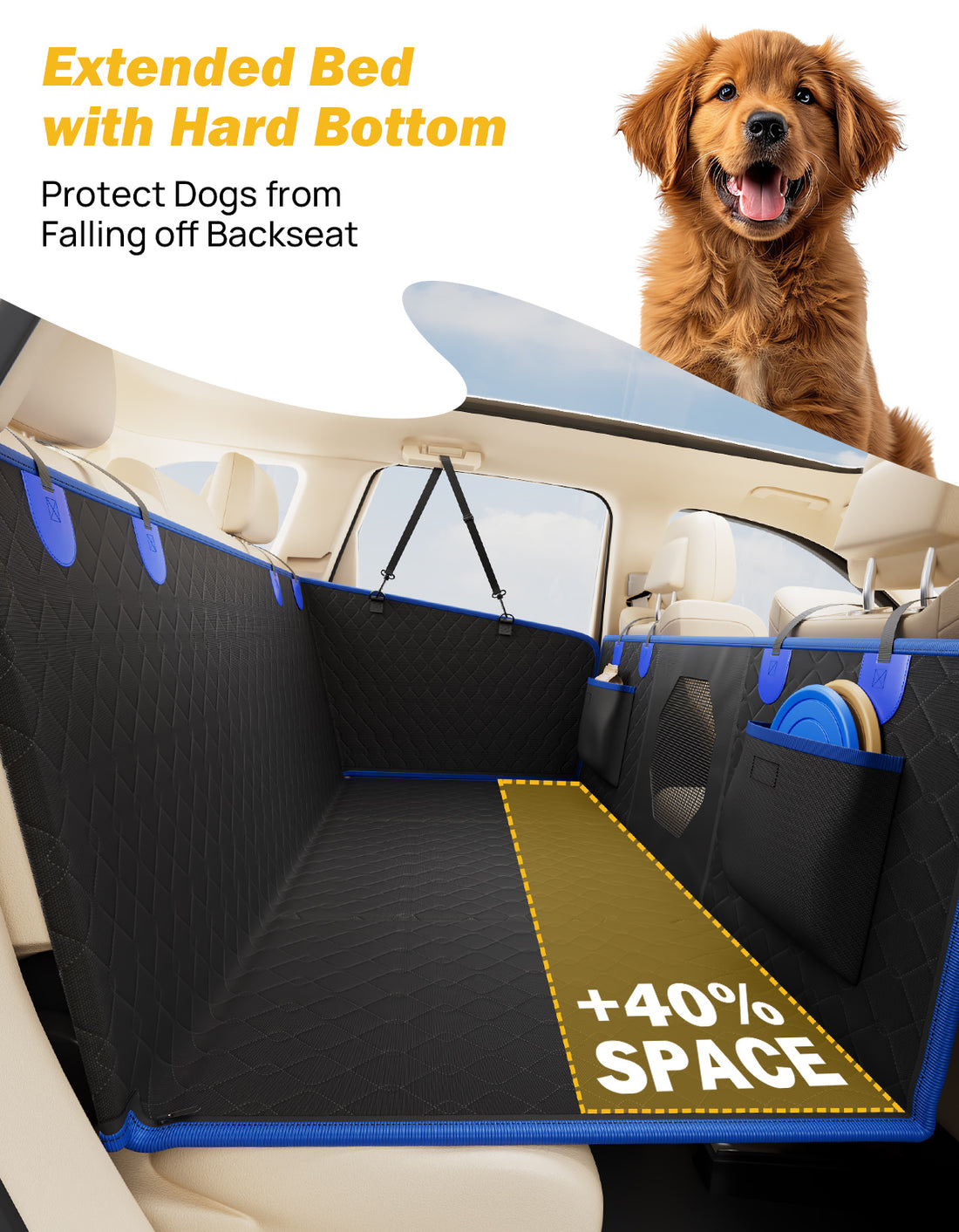 JOYTUTUS Dog Car Seat Cover for Back Seat with Hard Bottom, Back Seat Extender for Dogs Supports 400lb, Back Seat Pet Cover with Mesh Window, Dog Travel Bed Waterproof Dog Hammock for Car Truck SUV