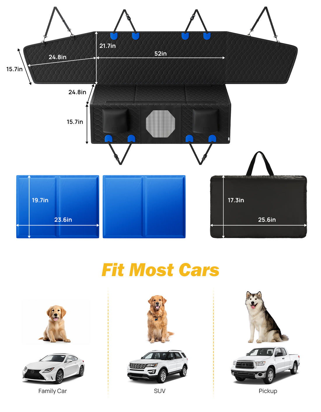 Back Seat Extender for Dogs with Hard Bottom, Dog Car Seat Cover for Back Seat, Back Seat Pet Cover for Travel, Dog Seat Cover Waterproof Dog Hammock for Car Truck SUV