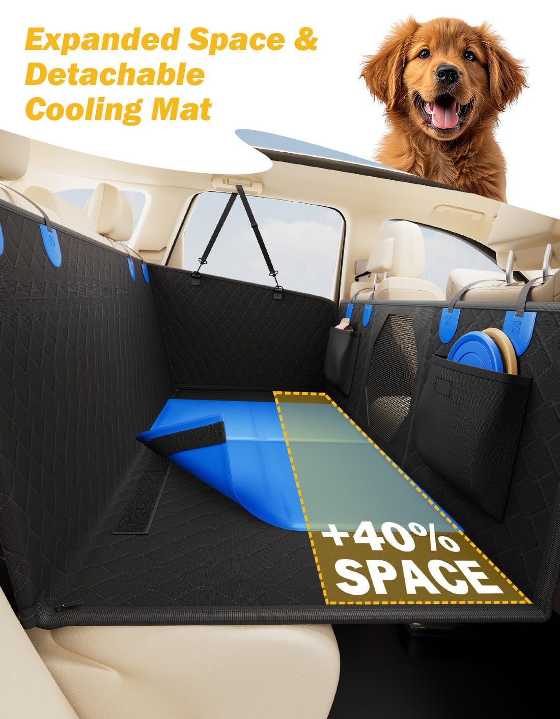 Back Seat Extender for Dogs with Hard Bottom, Dog Car Seat Cover for Back Seat, Back Seat Pet Cover for Travel, Dog Seat Cover Waterproof Dog Hammock for Car Truck SUV