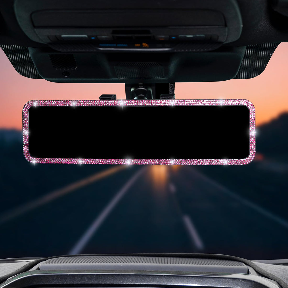 JOYTUTUS Bling Car Rear View Mirror, Universal 11.81 Inch Panoramic Rearview Mirror Accessories -Pink