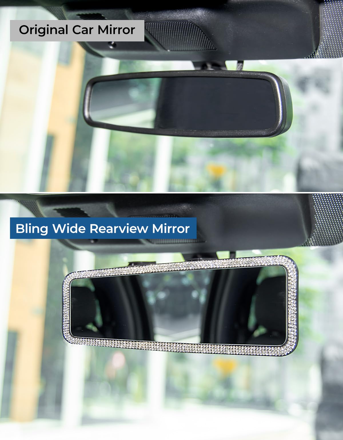 Bling Car Rear View Mirror, Universal 11.81 Inch Panoramic