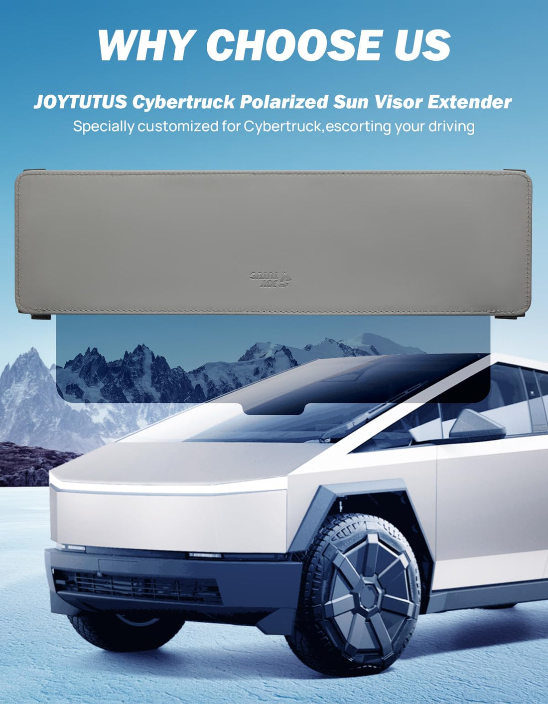 JOYTUTUS Polarized Sun Visor Extender Compatible with Tesla Cybertruck, Anti-Glare Cybertruck Sun Visor Extender,UV400 Cybertruck Visor Extension Protect from Glare/UV Ray/Stray Light,Grey