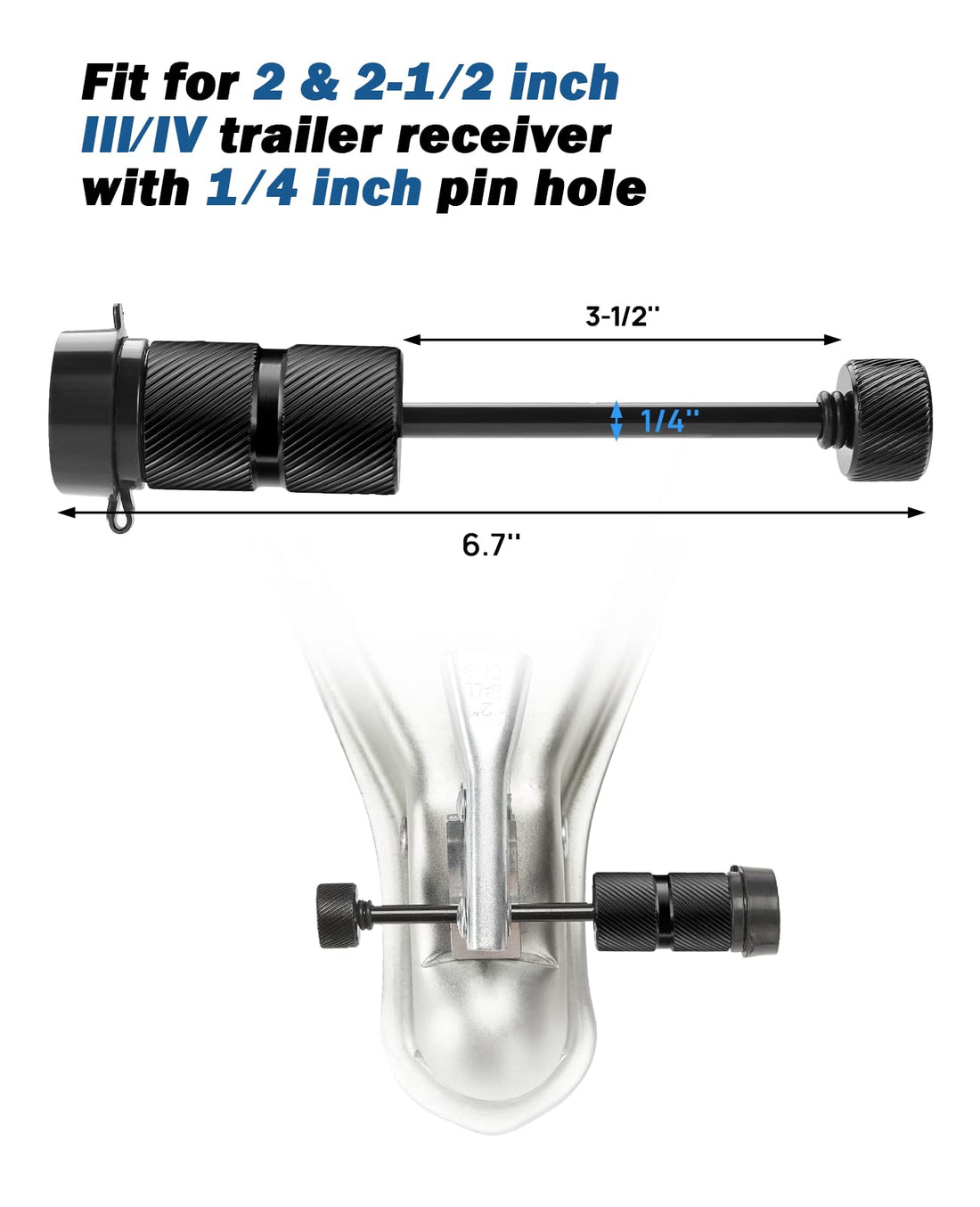 Trailer Hitch Lock, 1/4" Dia 3-1/2” Long Pin, with 2 Keys 2 O-Rings, for Trailer Truck Car Boat, Anti-Theft and Waterproof Towing Hitch Lock