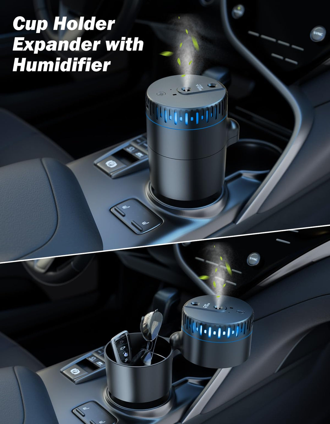 JOYTUTUS Car Cup Holder Expander with Humidifier, Car Air Freshener Diffuser with 2 Independent Nozzles