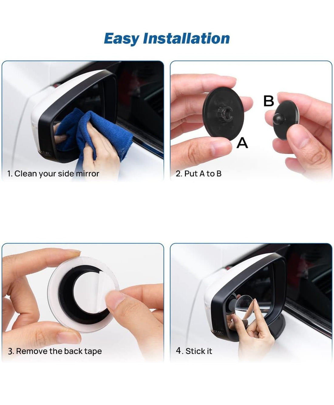 JOYTUTUS HD Blind Spot Car Mirror Accessories Round Convex Mirror Frameless Side Rear View Mirror