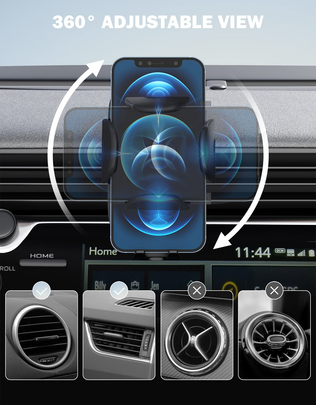 Vent Phone Mount for Car,360 Adjustable for iPhone, Samsung & All Smartphones