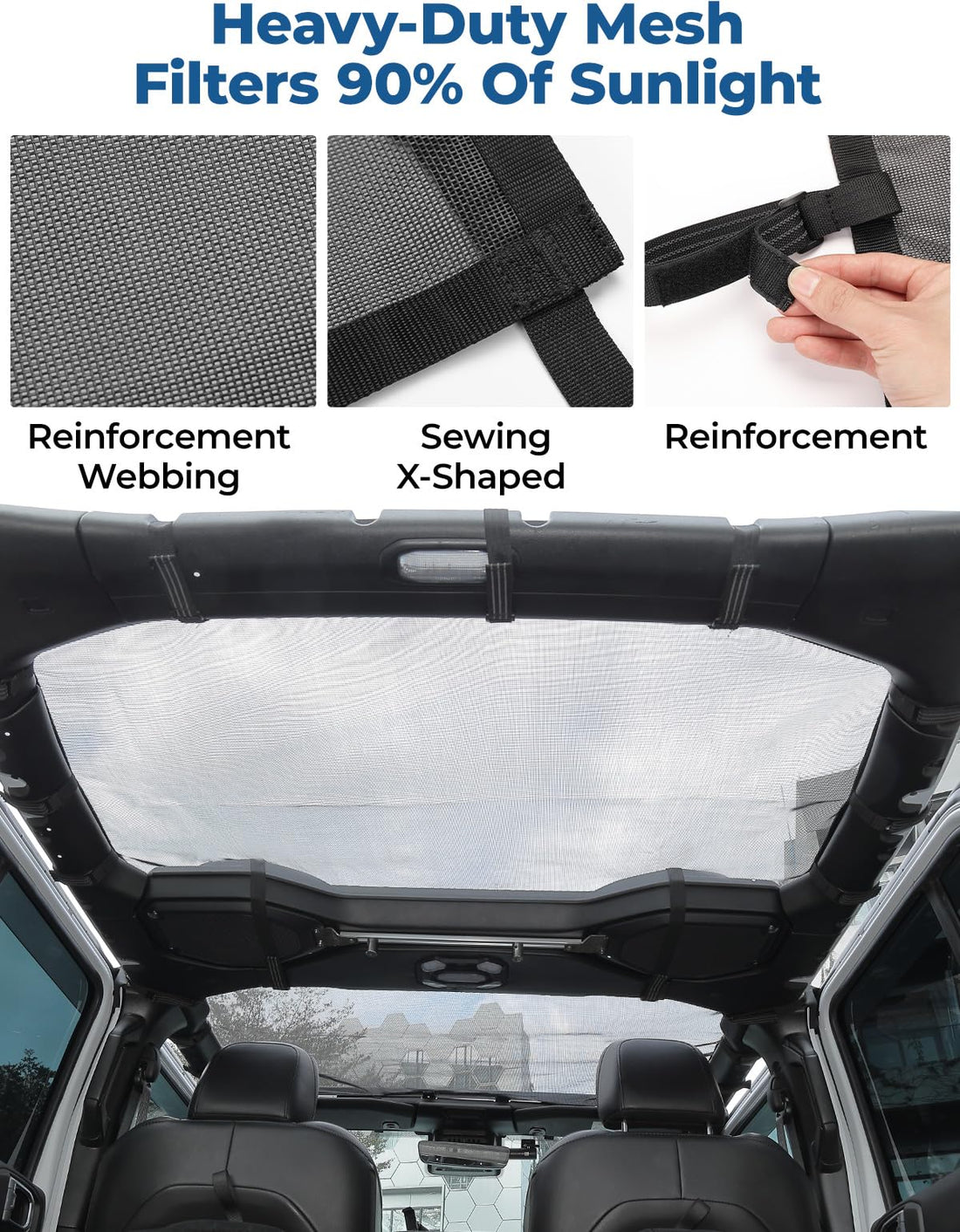 JOYTUTUS Sun Shade Mesh Top Cover Fit for Wrangler JLU 2018-2024 (Full Length)